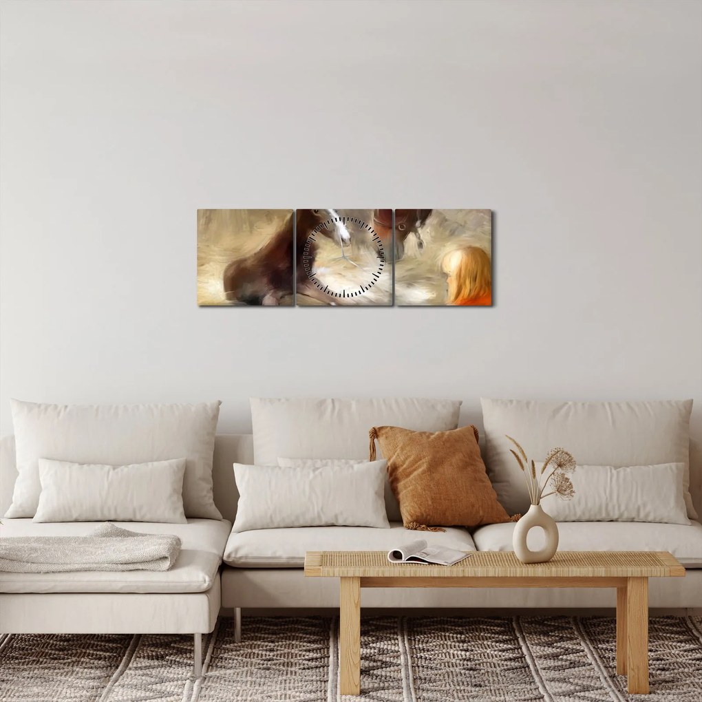 Obraz - Witaj na świecie, źrebaku (z zegarem) (90x30 cm)