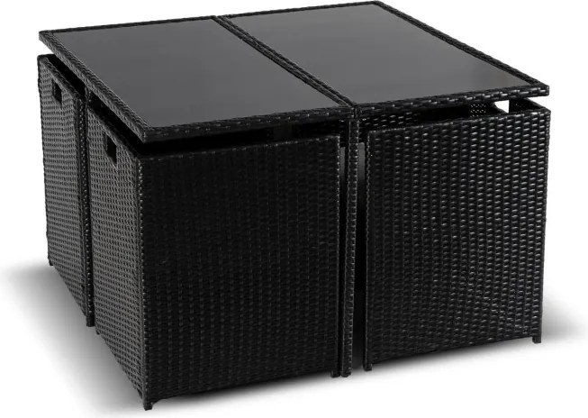 Zestaw Mebli Ogrodowych BONITO Czarny/Kremowy Fotele Pufy Stolik Technorattan Nowoczesny