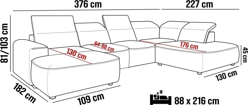 Narożnik COLOMBO XL Prawostronny z elektryczną regulacją siedziska w tkaninie PALLADIUM 16 WERSAL