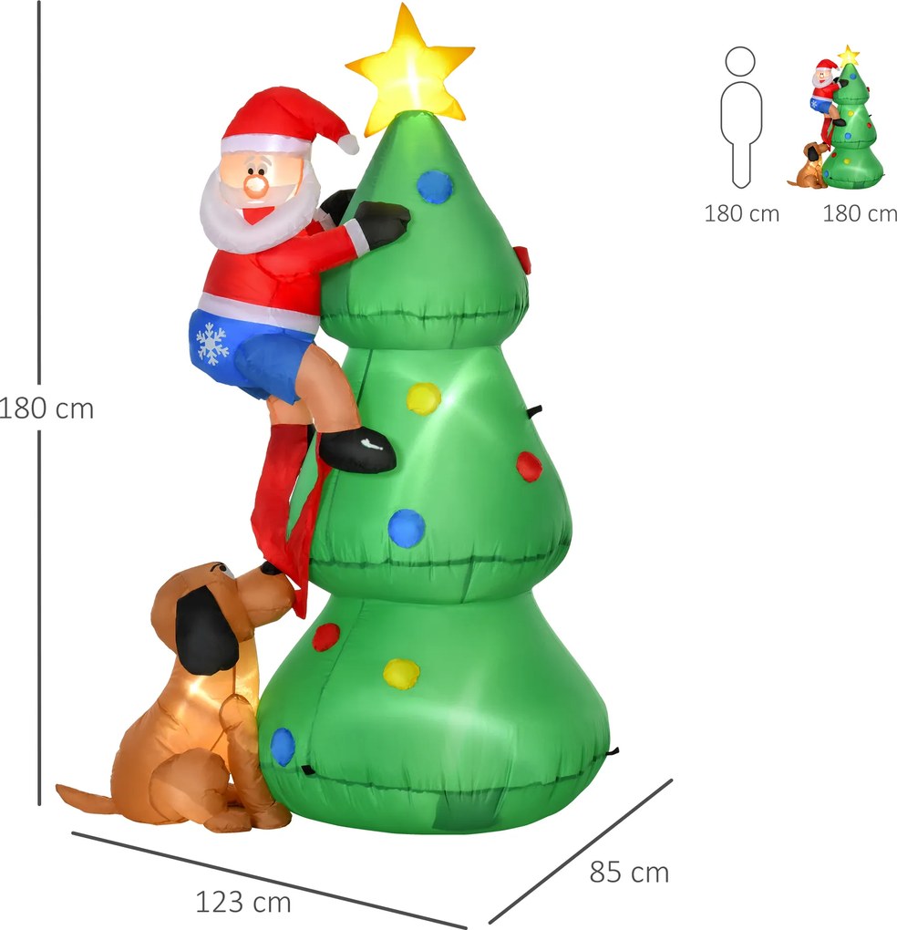 HOMCOM Nadmuchiwana dekoracja świąteczna z psem 180 cm LED, samopompująca | Aosom PL
