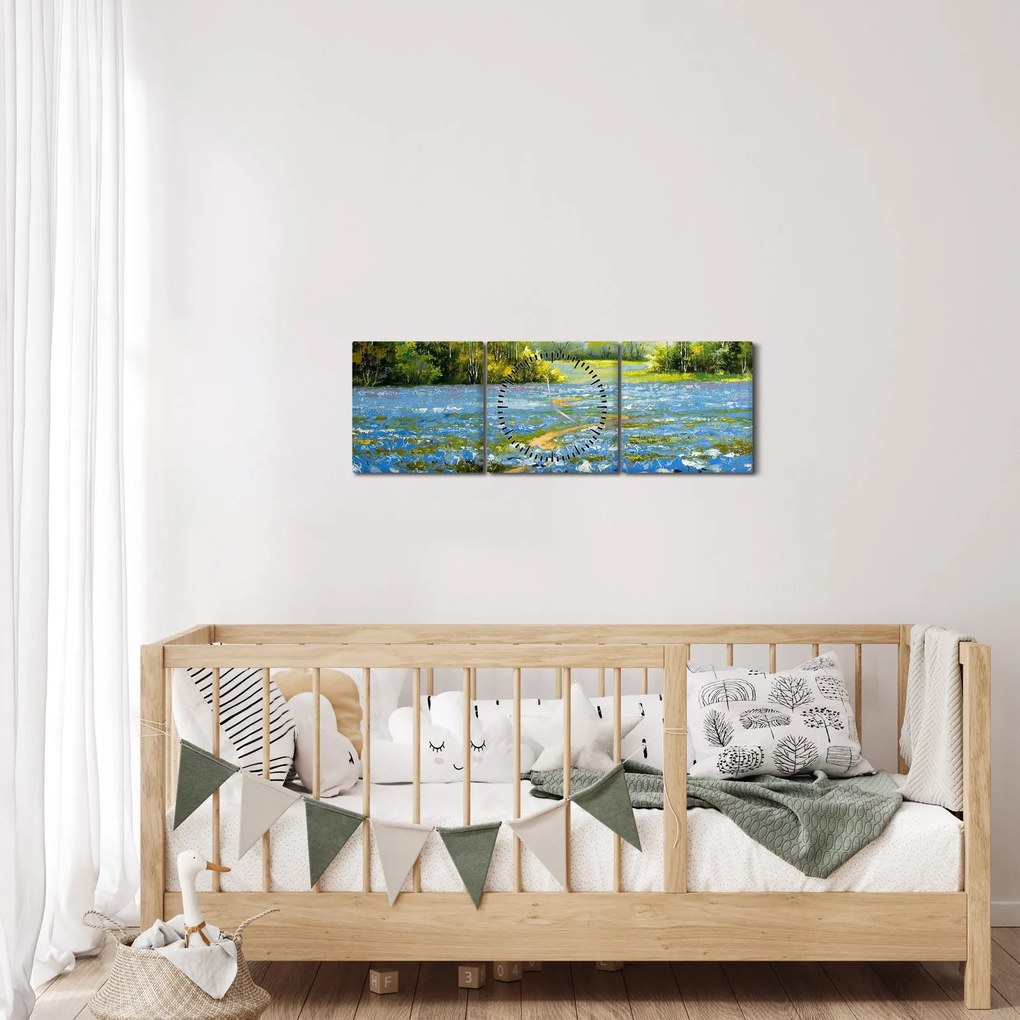 Obraz - Ścieżka w polu, obraz olejny (z zegarem) (90x30 cm)