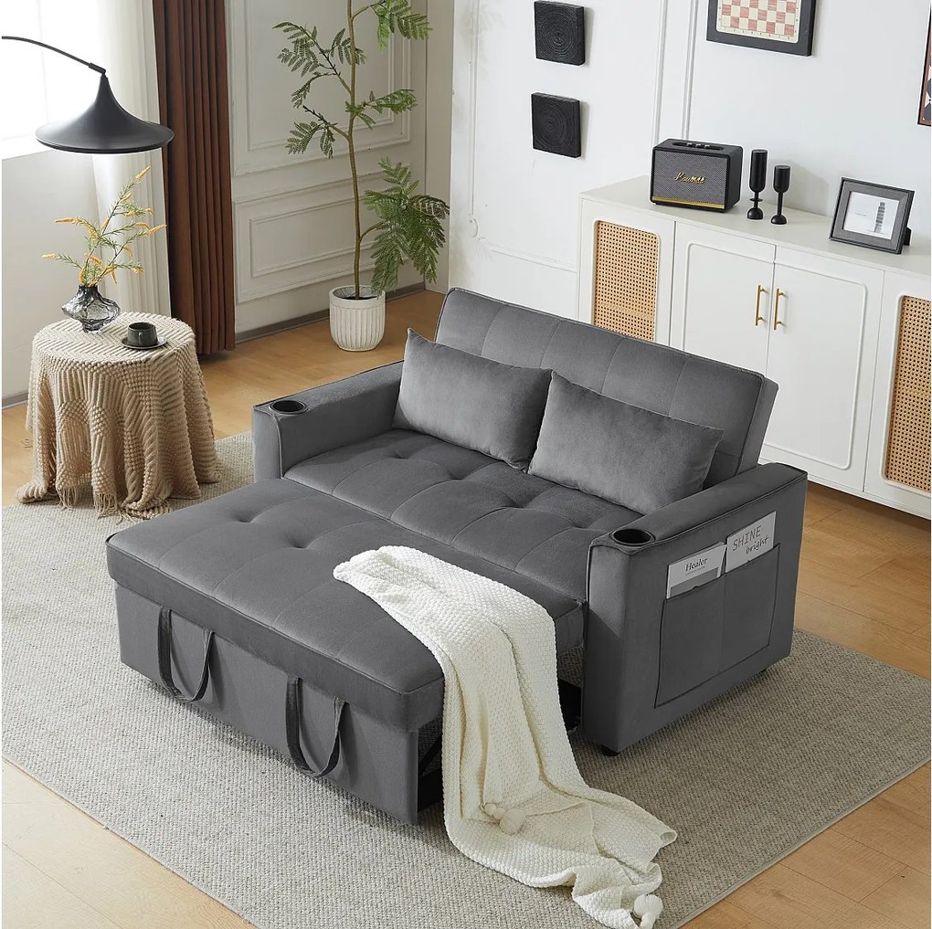 Sofá conversível, Sofá-cama dobrável de veludo - 137 x 76,5 x 86 cm - com função dormir - Cinza