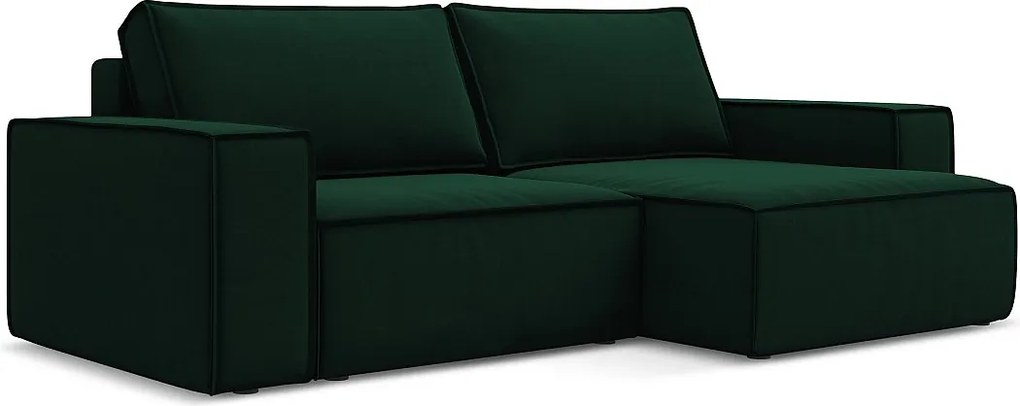 Narożnik prawostronny z funkcją spania - z tkaniny welwetowej - butelkowa zieleń - KIMO