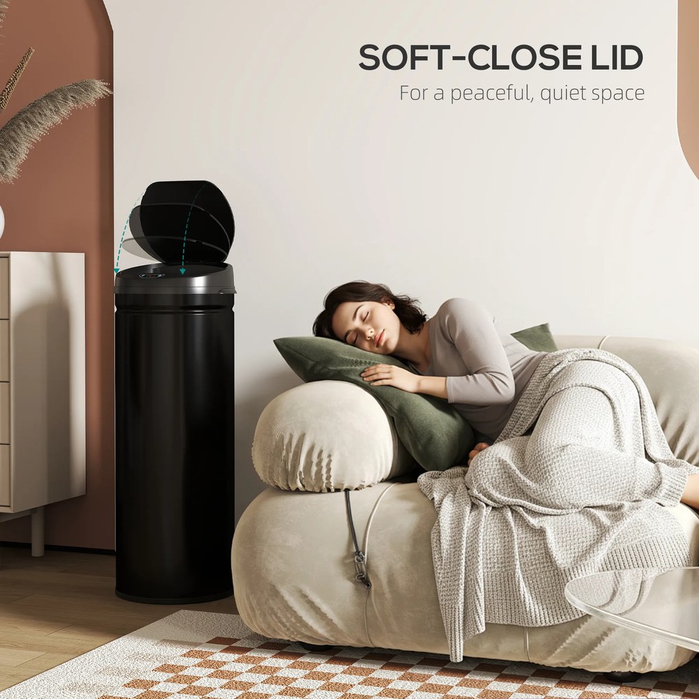 HOMCOM 50 L Kosz na śmieci z czujnikiem i funkcją Soft-Close, bezdotykowy kosz ze stali nierdzewnej do higienicznej kuchni