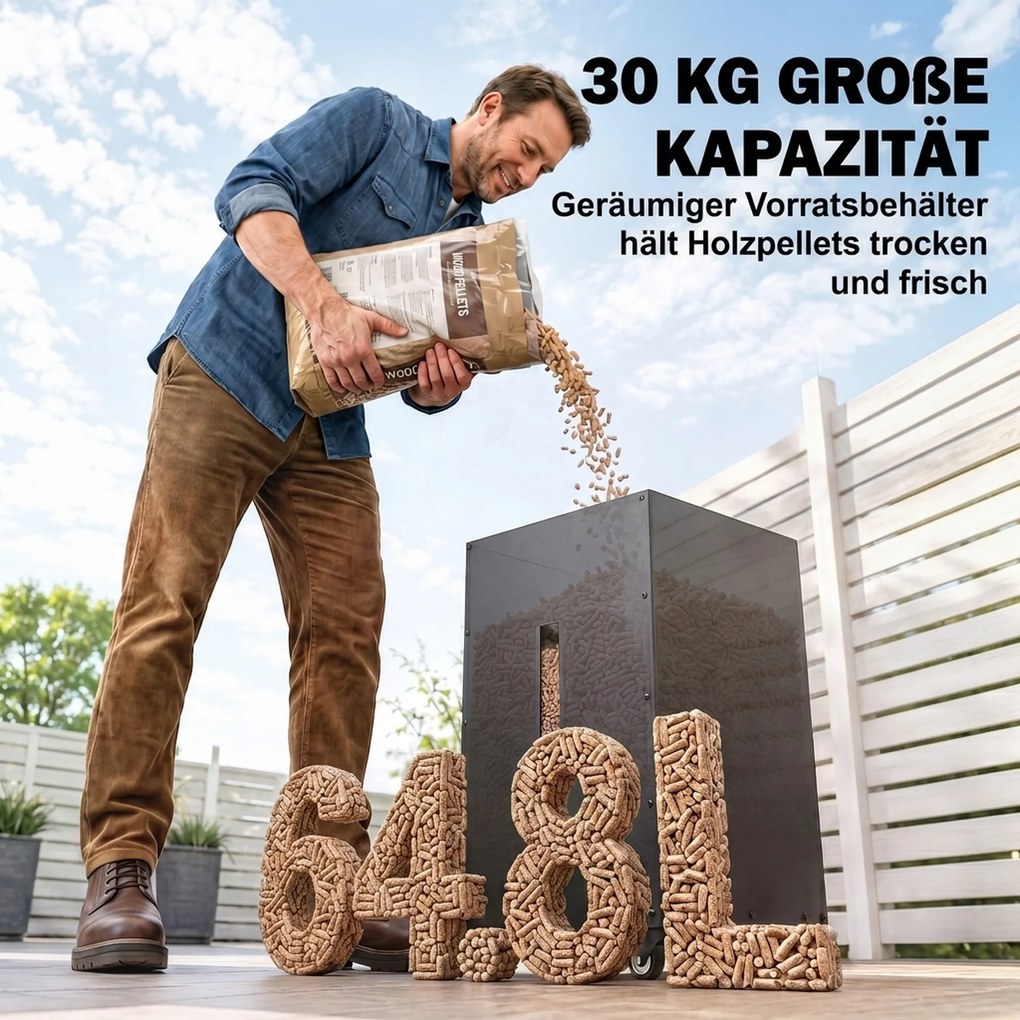 Outsunny Metalowy pojemnik na pellety z kółkami, 30 kg pojemnik na pellety, przechowywanie pelletu z sitkiem 4 wskaźniki poziomu 36,5 x 36,5 x 61,5 cm | Aosom PL