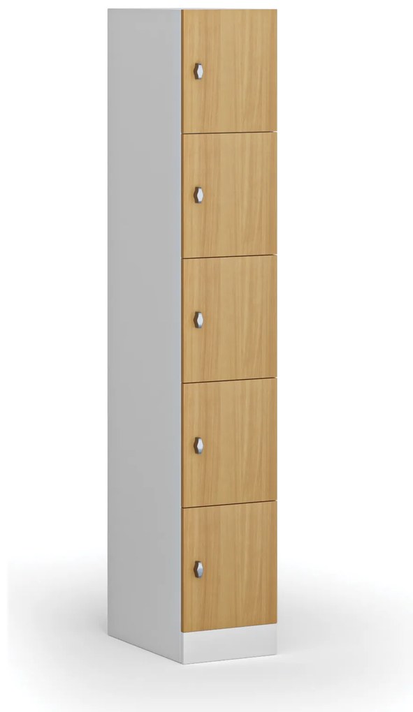 Szafka skrytkowa S1, 5 schowków, 1850 x 300 x 500 mm, zamek obrotowy, drzwi laminowane, buk
