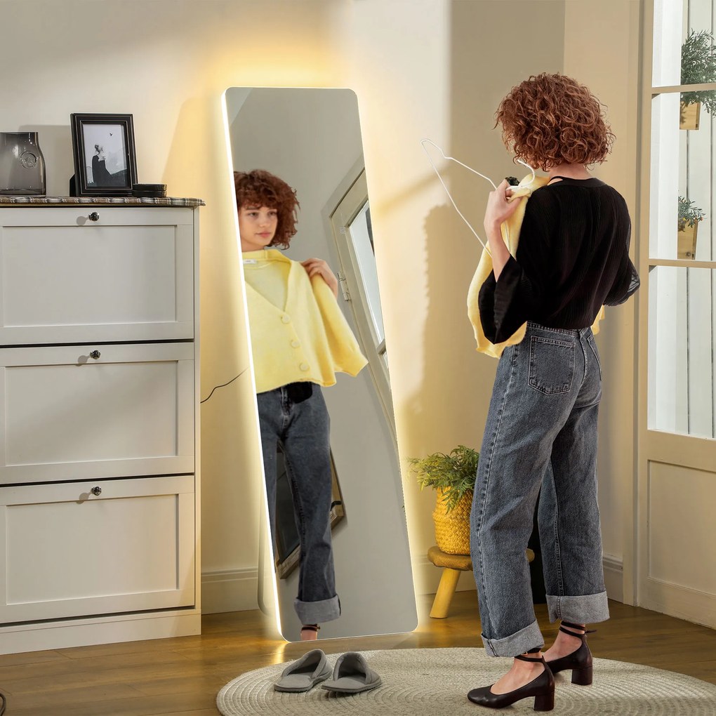 HOMCOM Lustro całociałowe z LED, sterowanie dotykowe, regulacja jasności, bezramowe, 40 x 150 cm