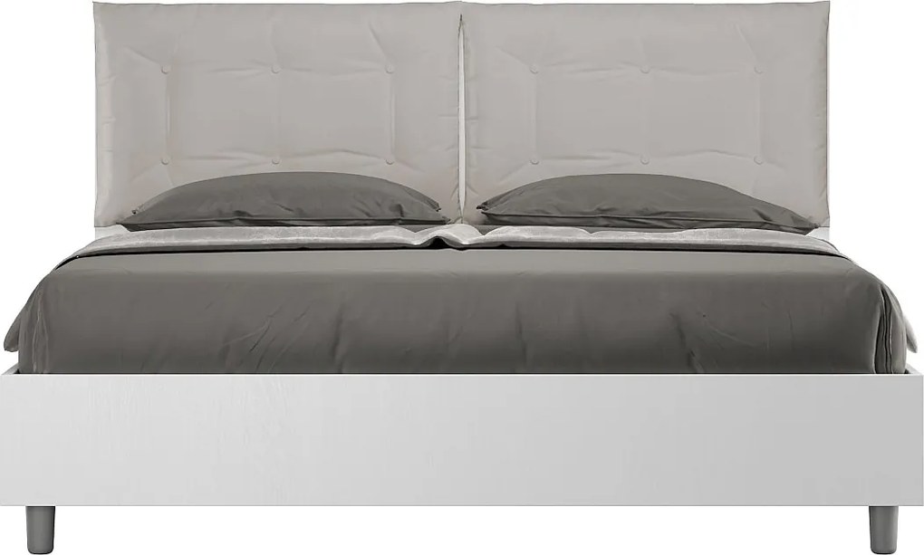 Łóżko podwójne Annalisa 160x190 cm z pojemnikiem, podwójny mechanizm podnoszenia, białe drewno jesionowe, poduszki eco-skóra szara, Egos