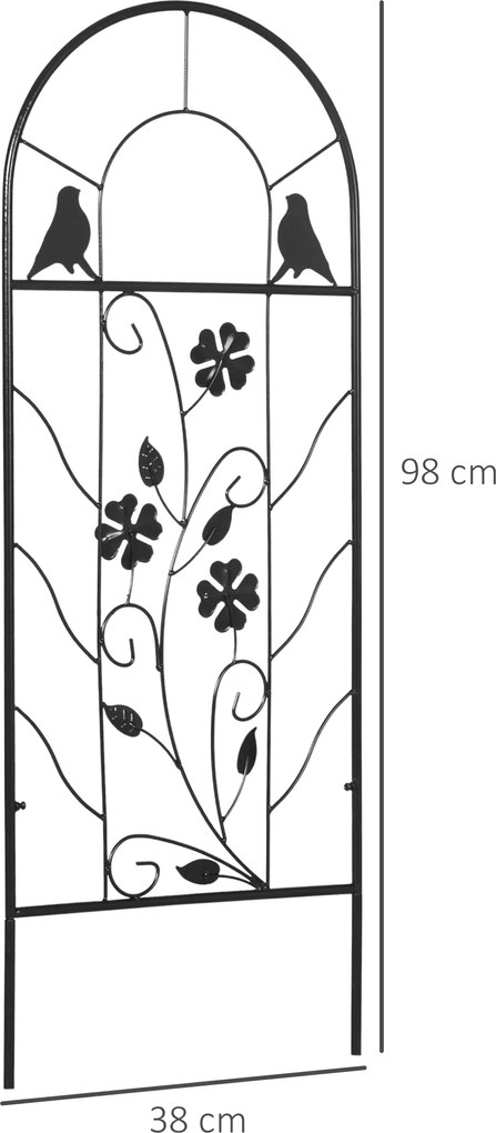 Outsunny Zestaw 2 metalowych szpalerów z ozdobami w postaci ptaków i koniczyny, do ogrodu i na taras, czarny, 38 x 98 cm