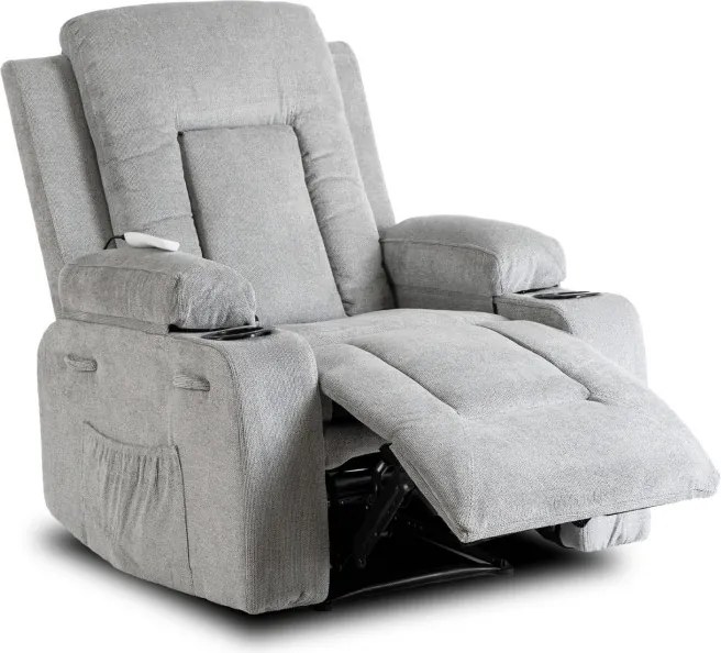 Fotel Masujący BOX 2 Rozkładany z Podnóżkiem Szary Nowoczesny