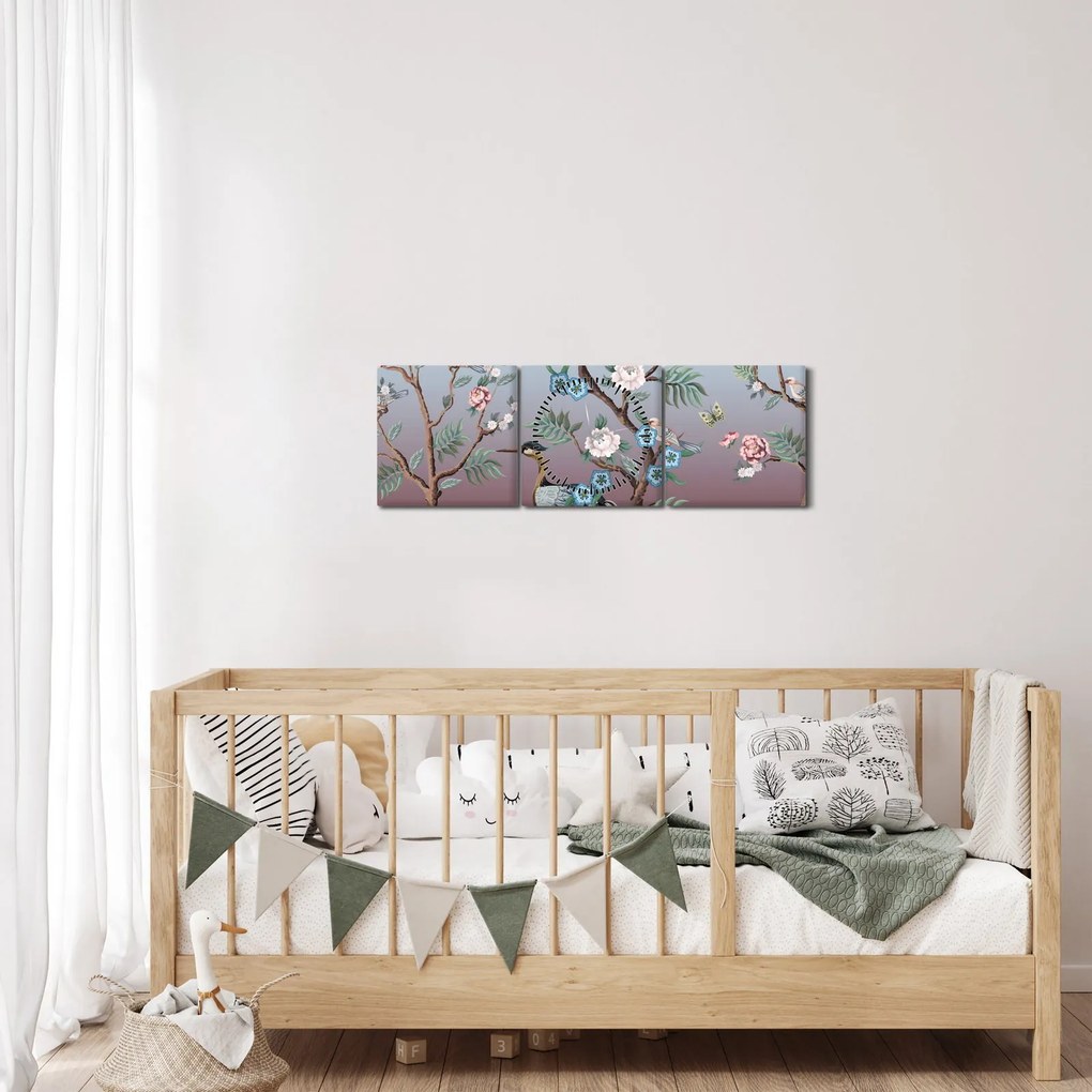 Obraz - Park ptaków (z zegarem) (90x30 cm)