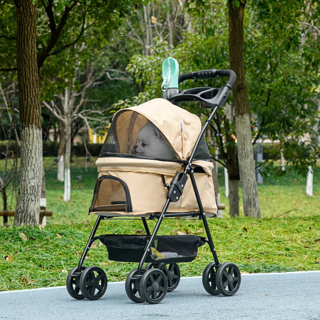 Outsunny Wózek dla psa składany z 2 pasami bezpieczeństwa do 20 kg khaki | Aosom PL