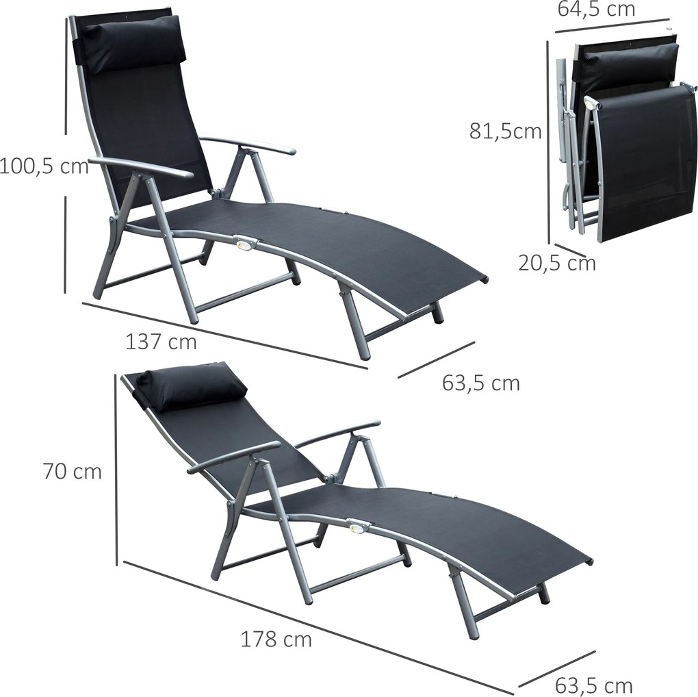 Outsunny Leżak, leżak ogrodowy, składany, regulowany, leżak, meble ogrodowe