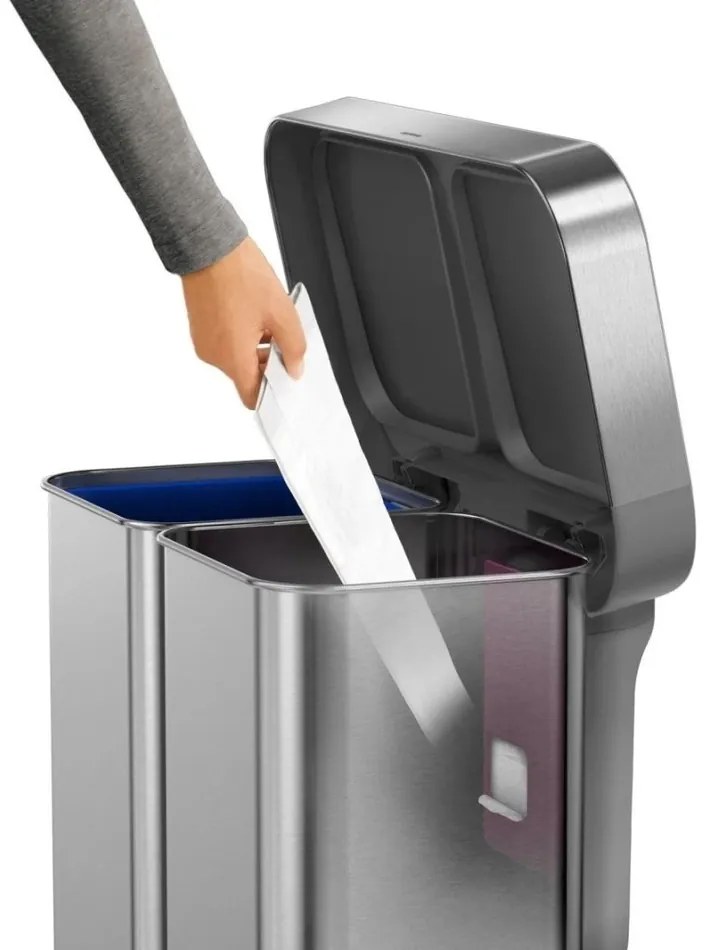 Simplehuman Kosz na śmieci z pedałem do segregacjiodpadów, 58 l, stal szczotkowana, FPP