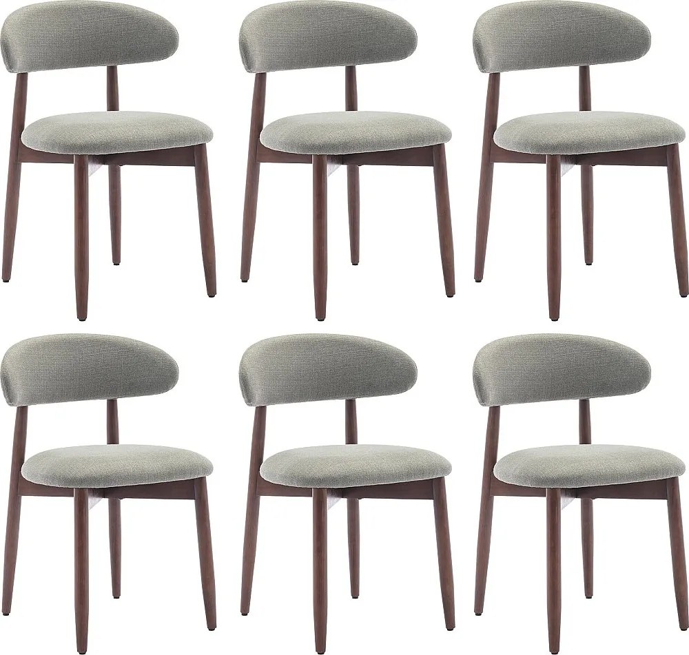 Zestaw 6 krzeseł do jadalni beżowych SMARTUE – Nogi z litego drewna, zakrzywione oparcie, siedzisko z tkaniny