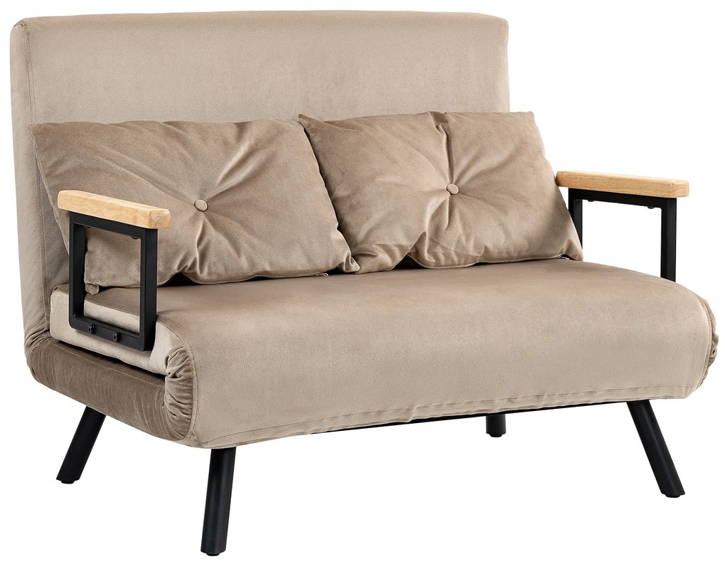 HOMCOM Fotel rozkładany z funkcją spania łóżko dla gości podłokietniki drewniane metalowa rama do 120 kg jasnobrązowy | Aosom PL