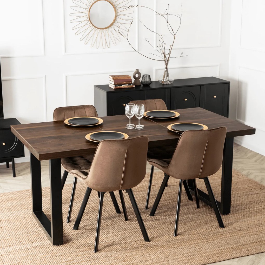 Stół Prostokątny Rozkładany TOMAS 130-230 cm Orzech/Czarny do Jadalni Nowoczesny Loft
