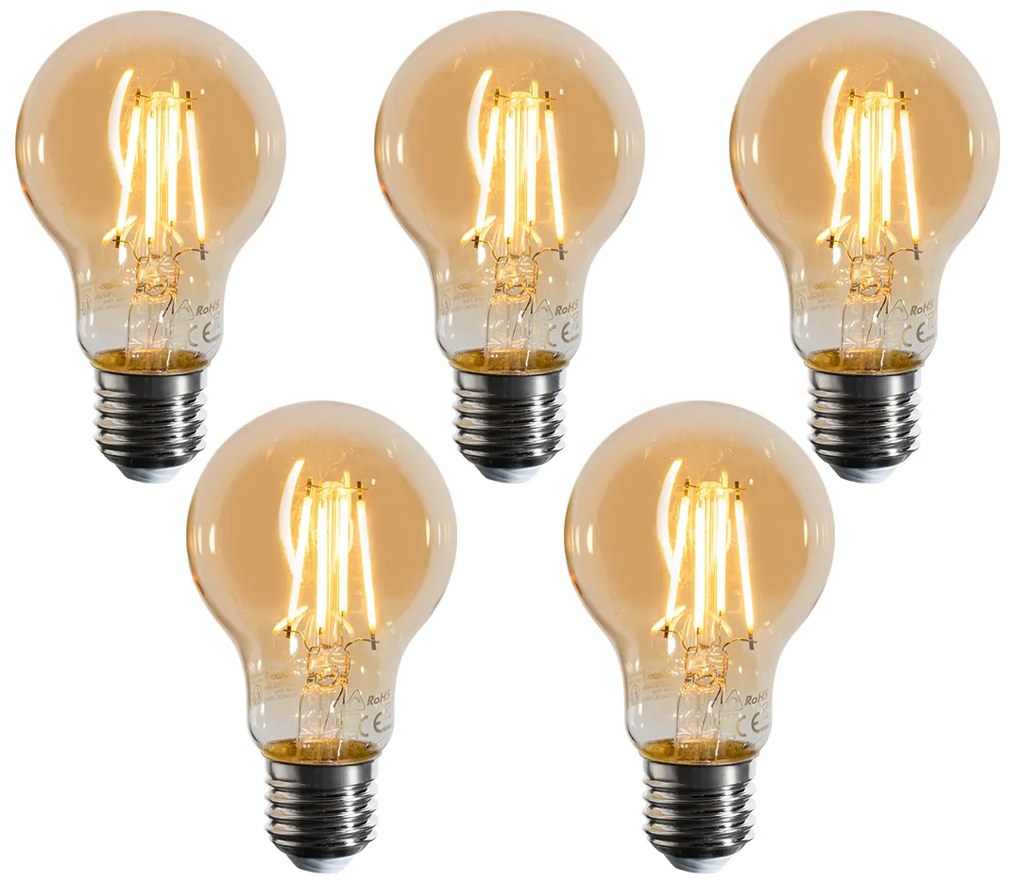 Zestaw 5 ściemnialnych żarówek LED E27 A60 złotych 4W 420 lm 2200K