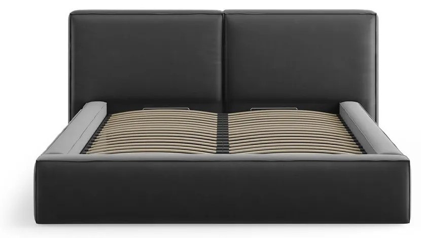 Ciemnoszare aksamitne tapicerowane łóżko dwuosobowe ze schowkiem i stelażem 180x200 cm Arendal – Cosmopolitan Design