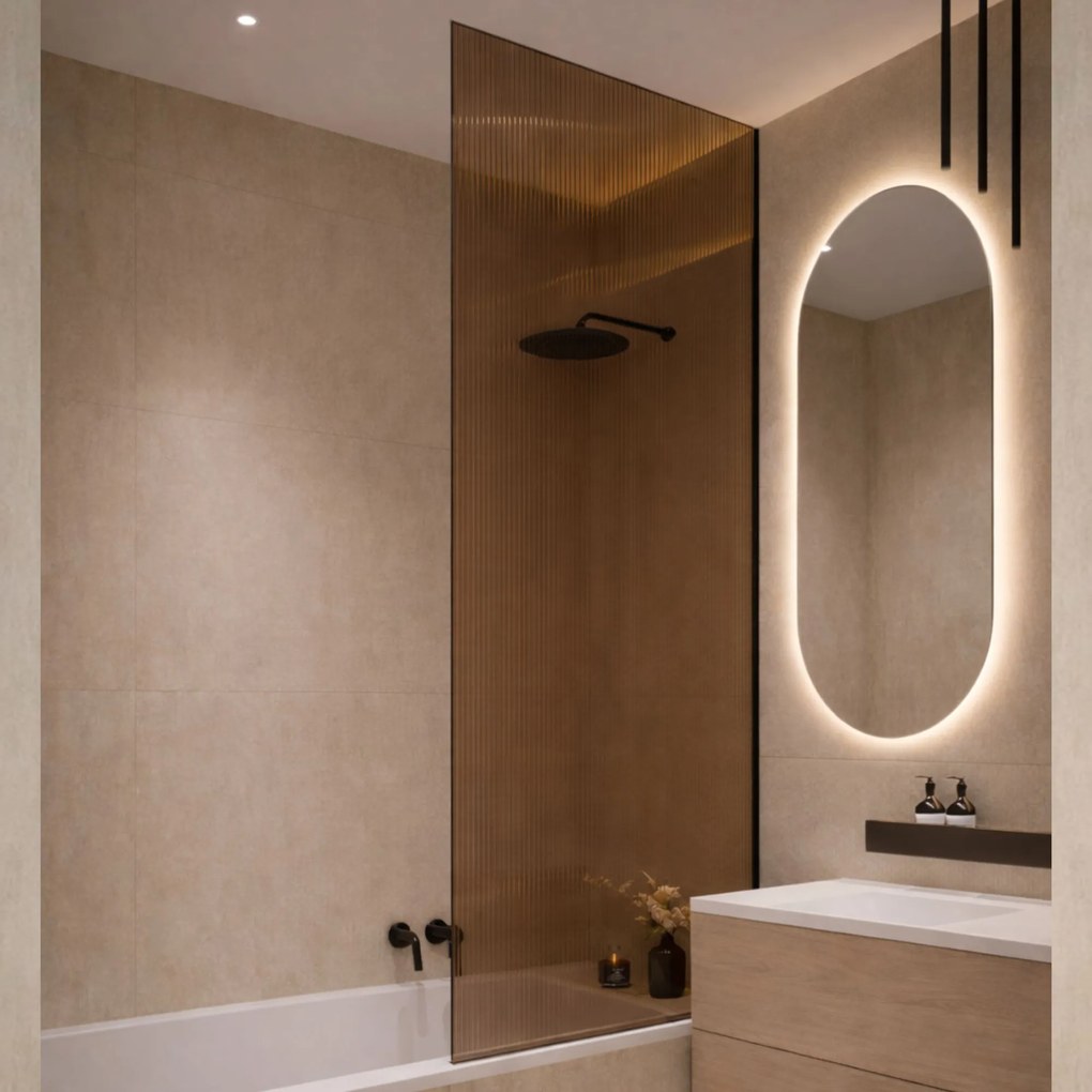 Parawan nawannowy prostokątny ARTE WELLE Classic XXL Brown szkło brązowe ryflowane | Różne rozmiary : Kolor profili kabiny - złoty, Rozmiar - 90 x 210 cm