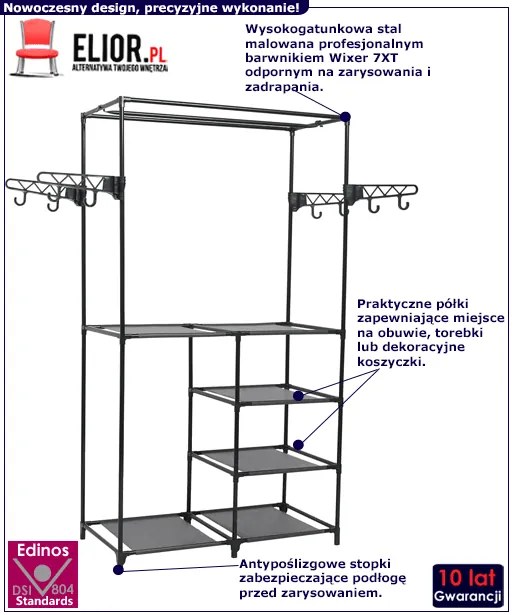 Wolnostojąca odkryta garderoba z półkami i drążkiem E2-D14