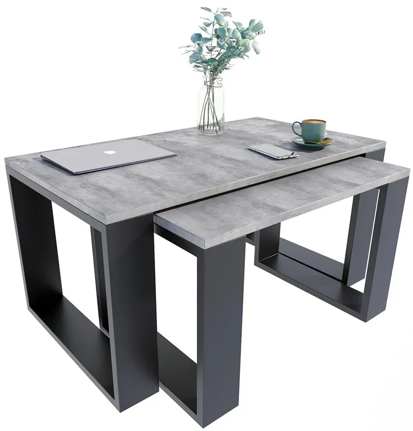 Komplet Dwóch Nowoczesnych Stolików Kawowych Beton + Czarny R5-N57