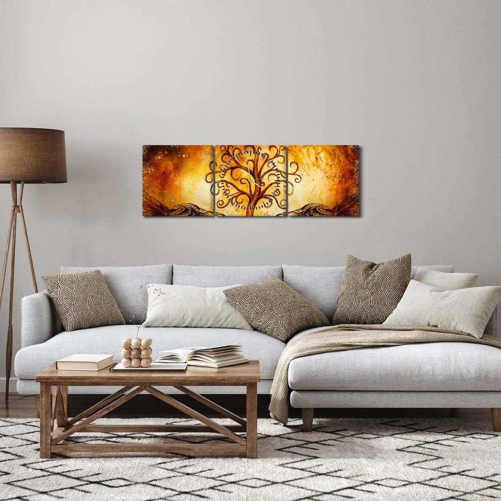 Naturalny abstrakcyjny obraz drzewa (z zegarem) (90x30 cm)