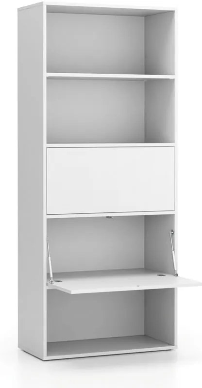 Regał biurowy wysoki LAYERS, 2 schowki, 800 x 400 x 1905, biały