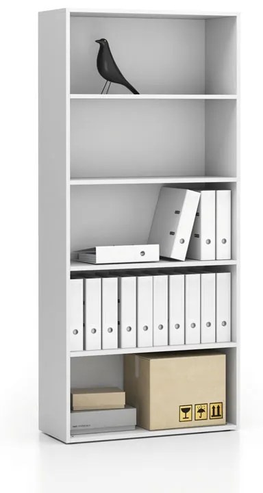 Regał biurowy wysoki SEGMENT, 4 półki, 840 x 350 x 1880, biały