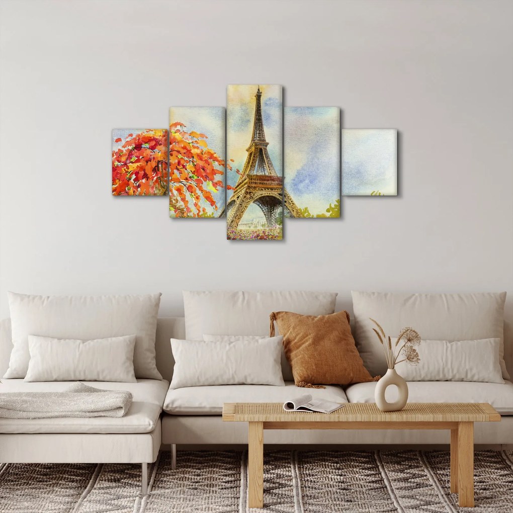 Malowany obraz Wieży Eiffla (125x70 cm)