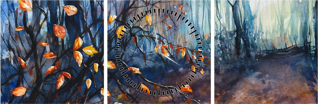 Obraz - Promienie jesiennego słońca (z zegarem) (90x30 cm)