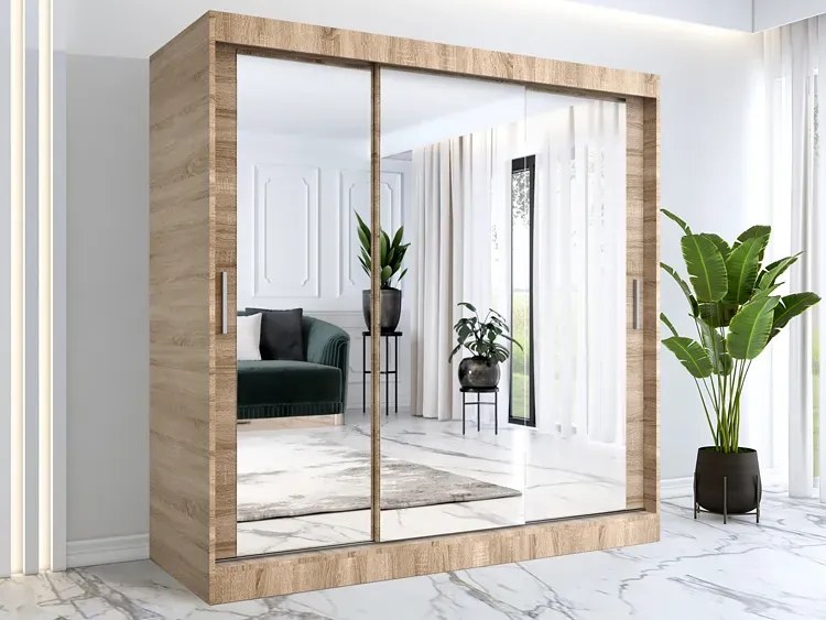 Szafa przesuwna z lustrem dąb sonoma 200 cm - Kukkin 6X