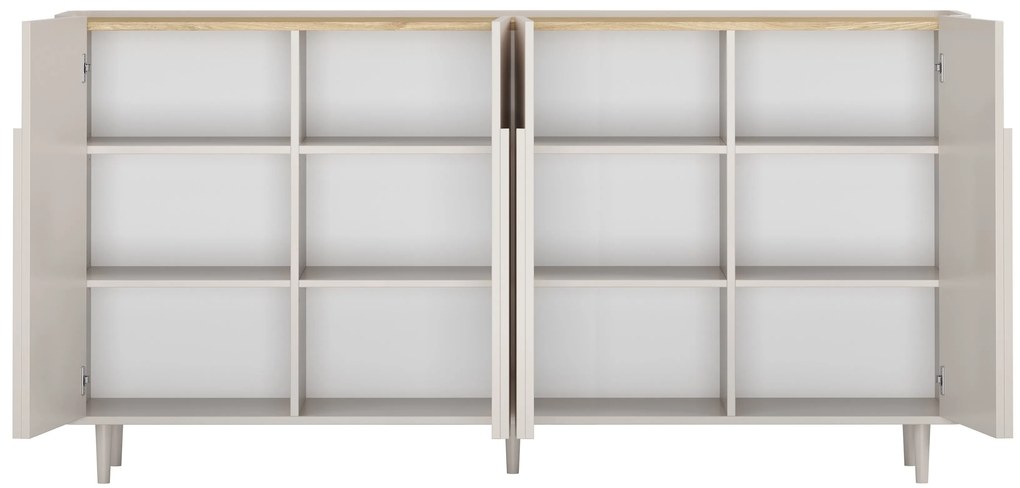 Komoda Amilio 200 cm czterodrzwiowa na nóżkach - kaszmir / dąb olejowany / uchwyty kaszmir