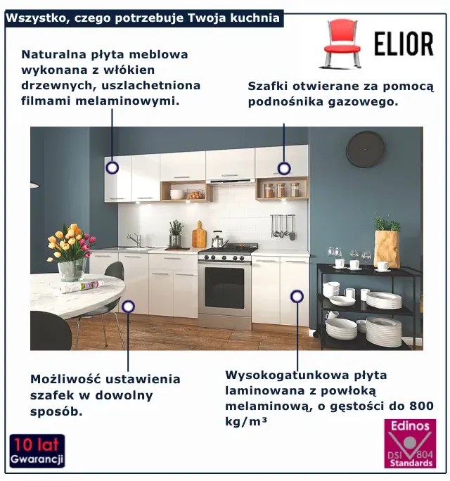 Zestaw mebli kuchennych biały połysk + dąb sonoma - Marit