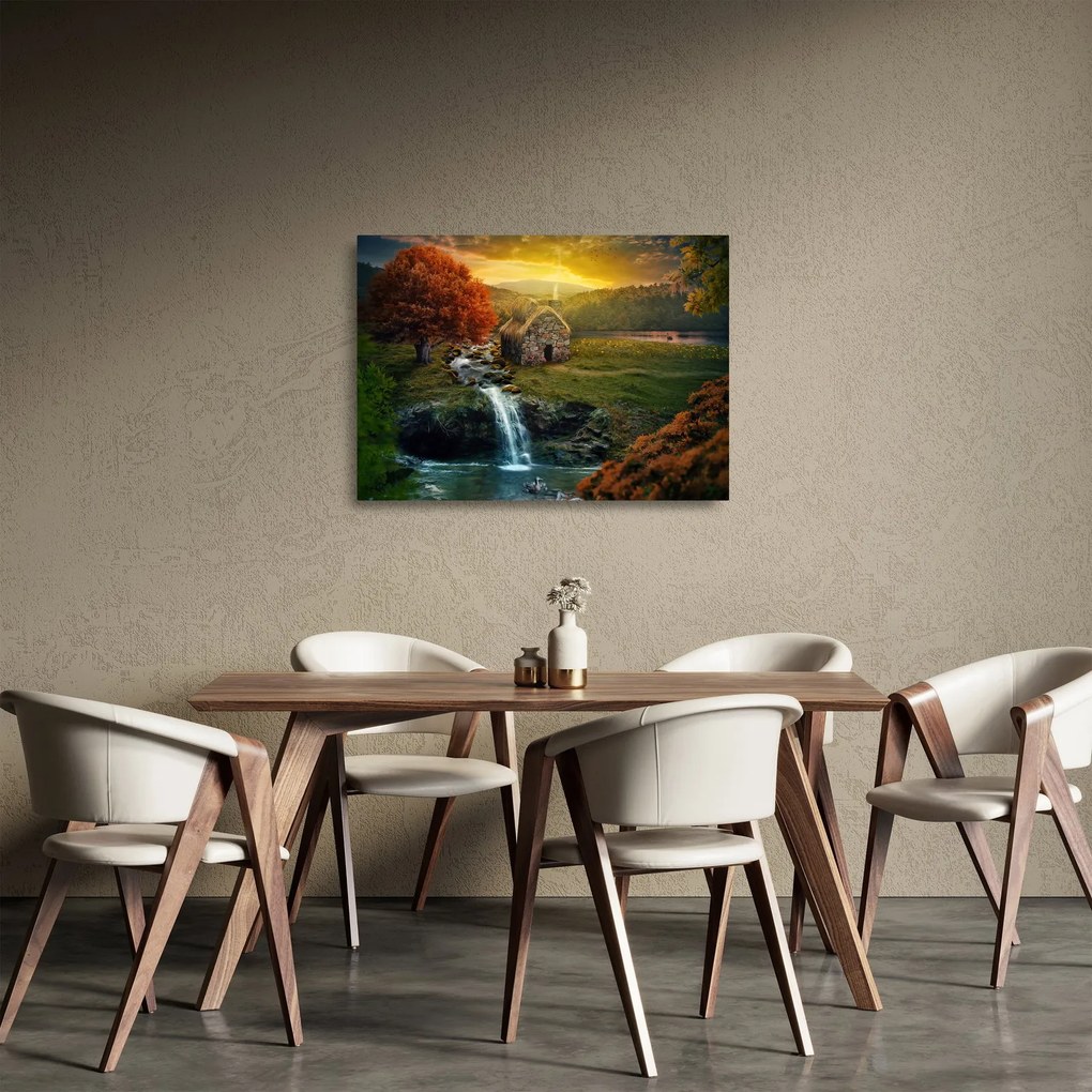Obraz na szkle domku w bajkowym krajobrazie (70x50 cm)