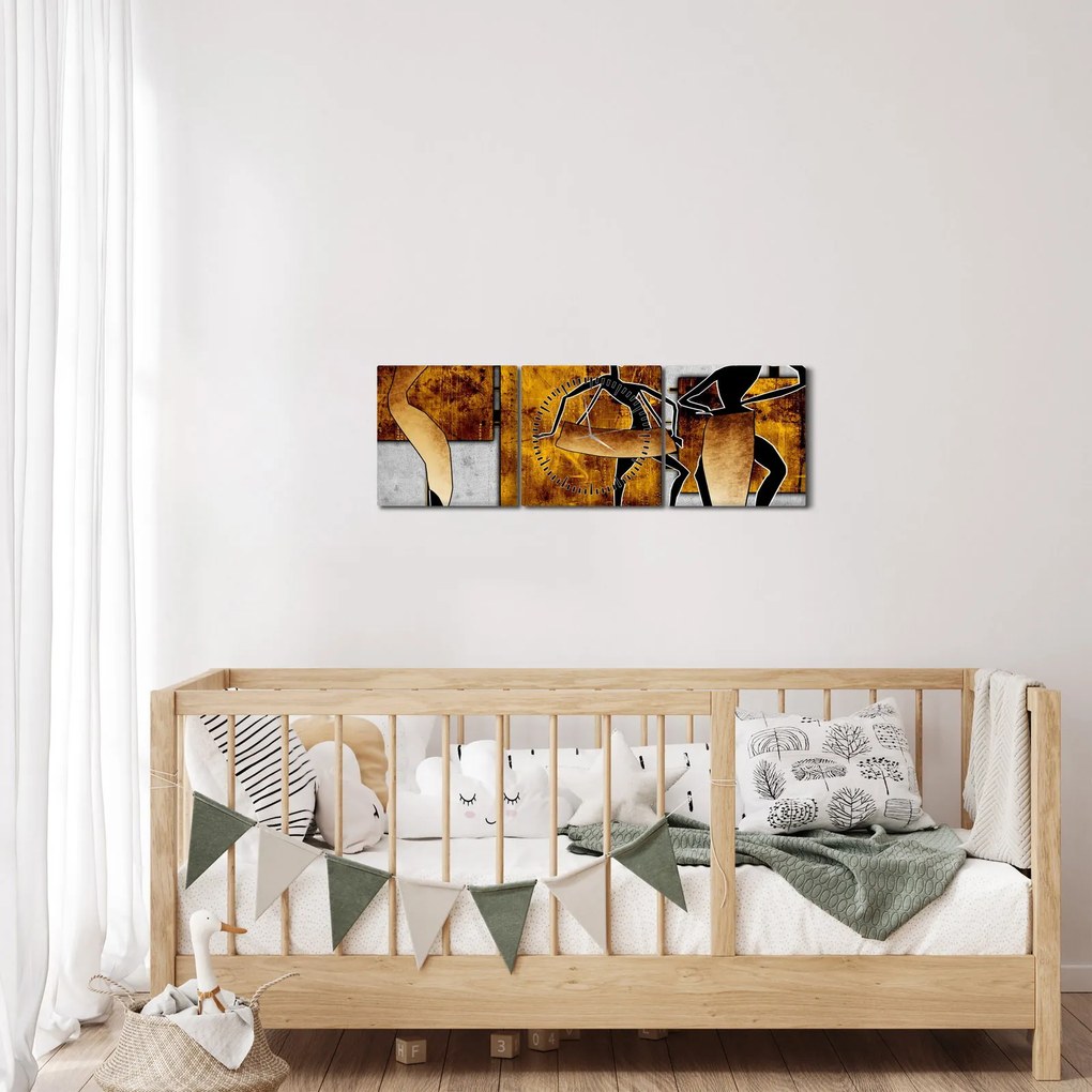 Obraz - Motywy kultury afrykańskiej (z zegarem) (90x30 cm)
