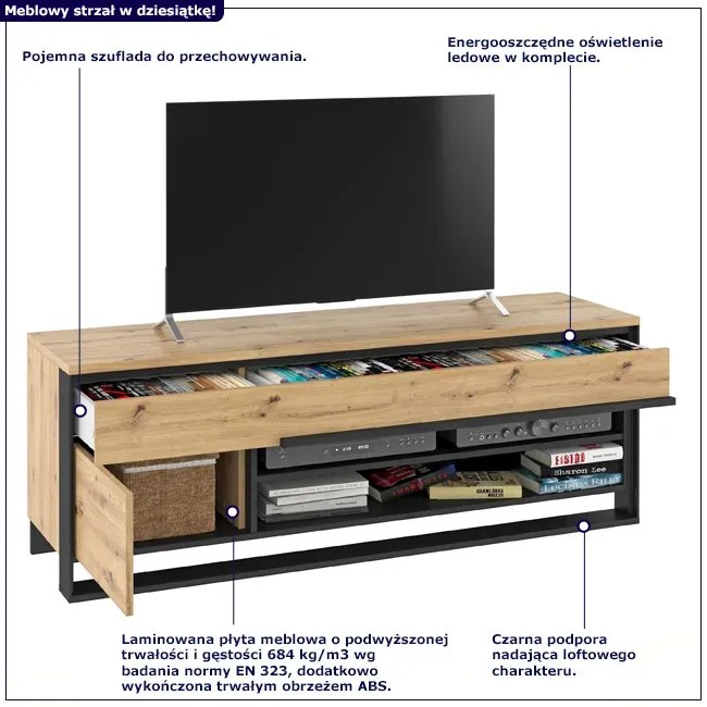 Loftowa szafka pod telewizor dąb artisan - QA B0-E00