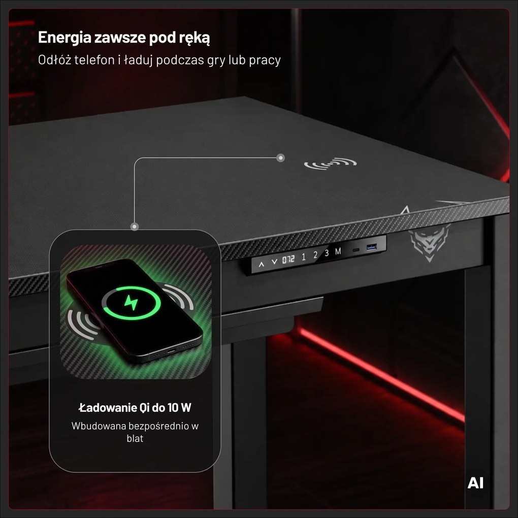 Biurko gamingowe z elektryczną regulacją wysokości Diablo X-Rift 120x63 cm, czarne