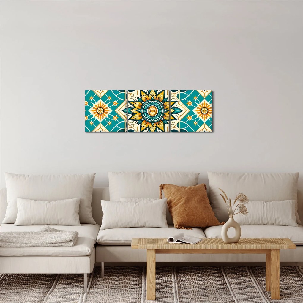 Obraz - Turkusowy wzór (z zegarem) (90x30 cm)
