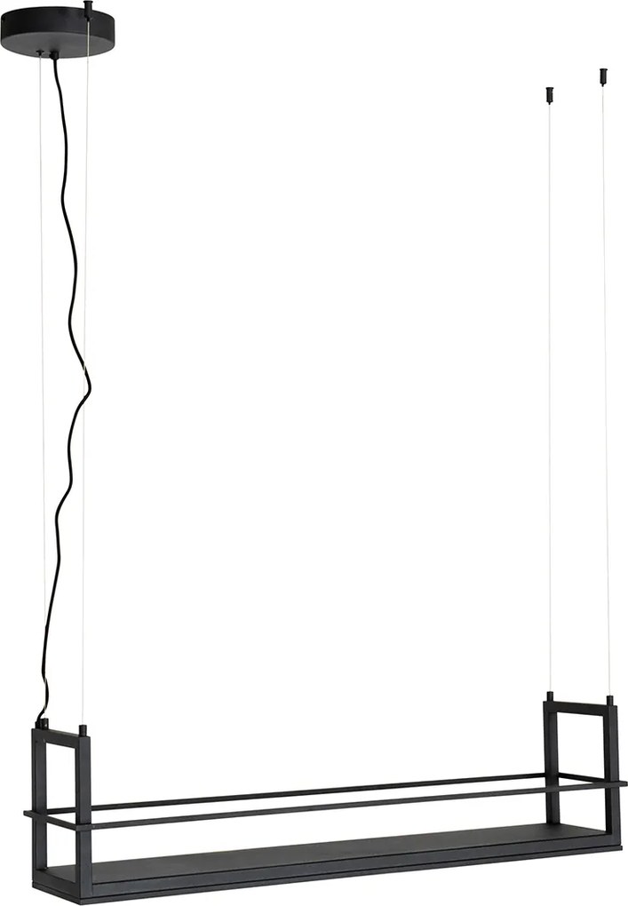 Lampa wisząca czarna z półką w komplecie z diodą LED, 3-stopniowy ściemniacz - Cage Rack