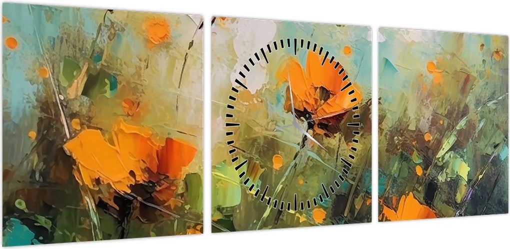 Obraz - Kwiaty (z zegarem) (90x30 cm)