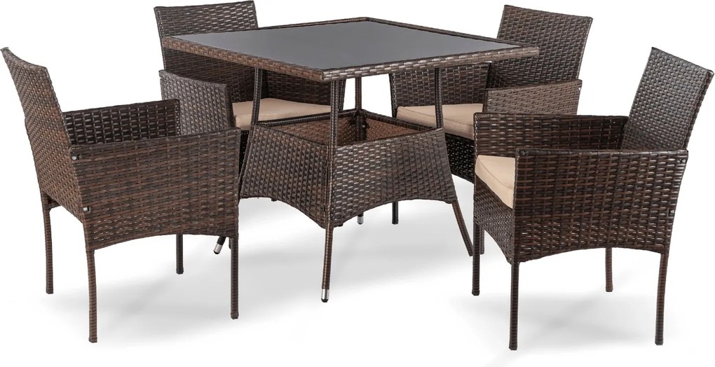 Zestaw mebli ogrodowych dla 4 osób Moreno - stół 90x90 i 4 krzesła, brązowy technorattan