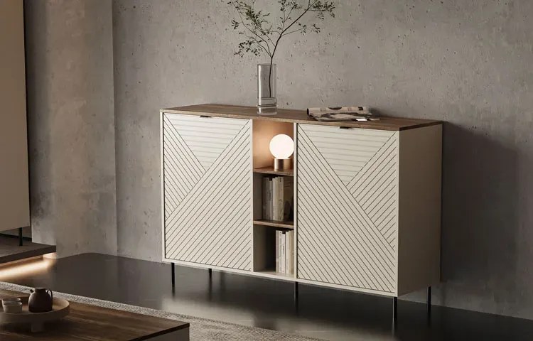 Komoda dwudrzwiowa z półkami kaszmir + dąb castello - Milox 5X