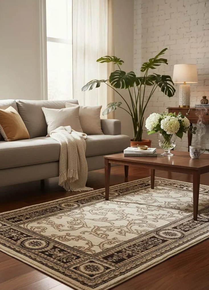 Kremowy prostokątny dywan w rustykalnym stylu Z1-N81