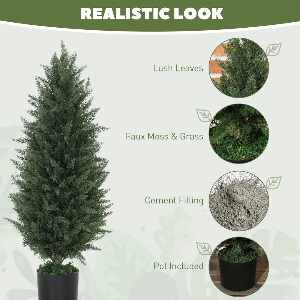 HOMCOM Zestaw 2 Sztucznych Cyprysów, Drzewka Sztuczne z 831 Liśćmi, z Cementową Doniczką, Odporny na UV, Sztuczna Roślina, 90 cm, Zielony