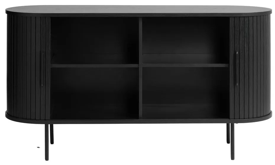 Czarna niska komoda w dekorze dębu z drzwiami przesuwnymi 140x76 cm Nola – Unique Furniture