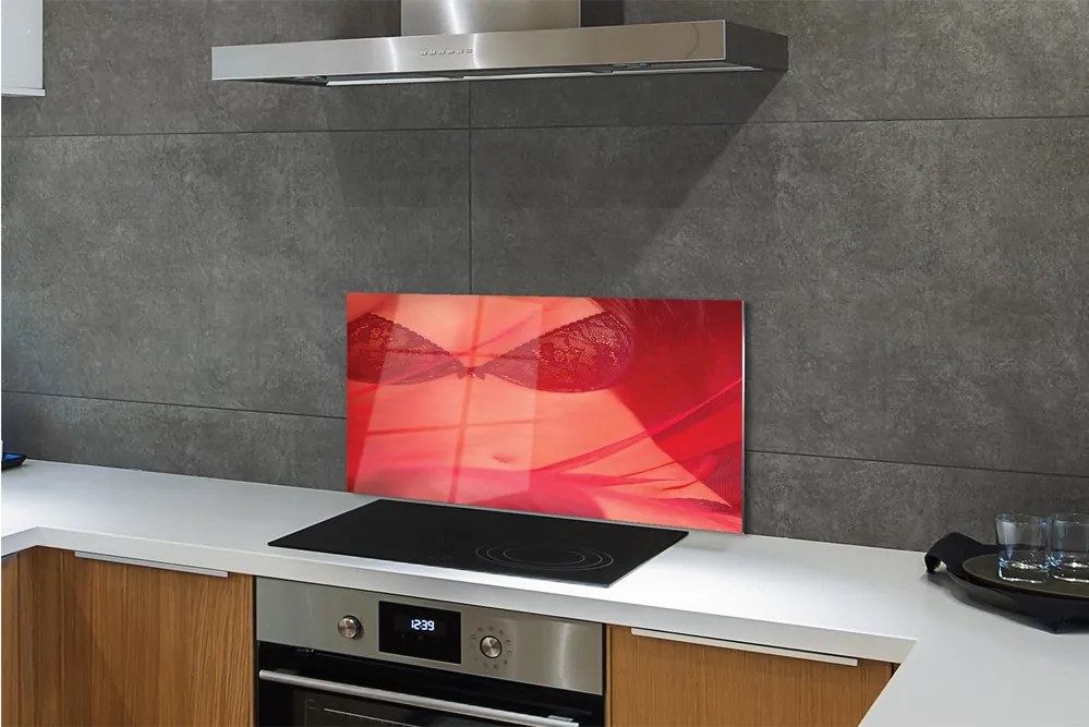 Panel szklany do Kuchni Kobieta pod Czerwonym Tiulem