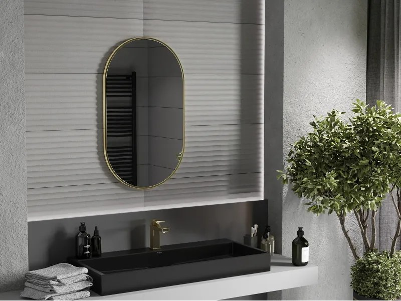 Mexen Loft lustro łazienkowe owalne 85 x 50 cm, rama złota - 9851-085-050-000-50