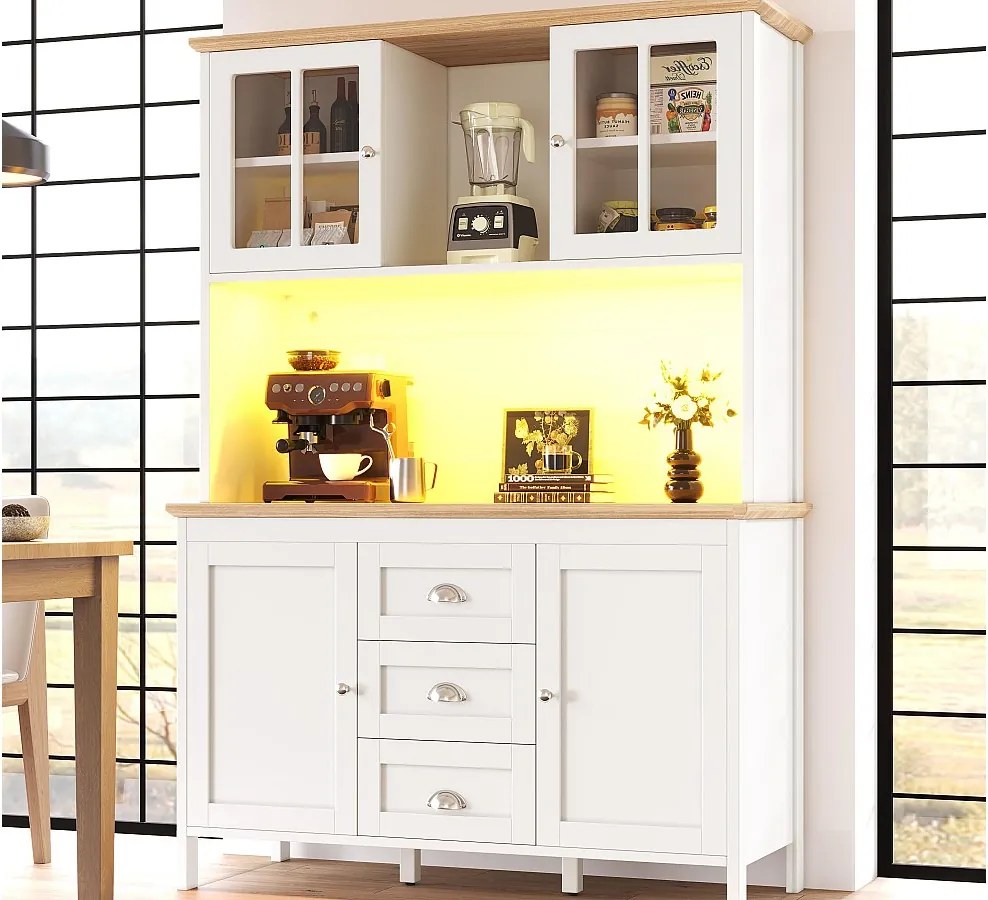 Mebel kuchenny - 120x40x179 cm - 4 drzwi i 3 szuflady - z oświetleniem LED - Biały