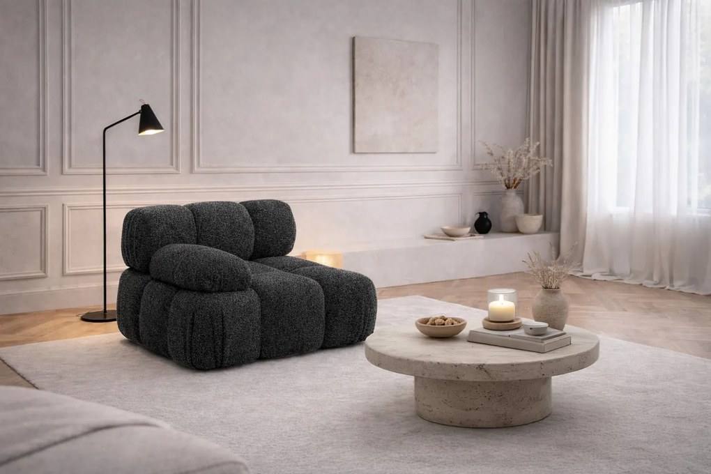 Moduł boczny do systemu modułowego, tkanina bukla Abriamo, Grafitowy, Lewy, Selia